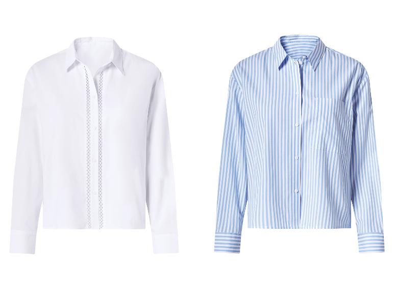 Deux chemises pour femmes : blanche avec dentelle et rayée bleu et blanc