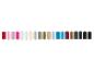 Une rangée de bobines de fil colorées dans des tons de rouge, rose, blanc, jaune, gris, vert, bleu, marron et noir.