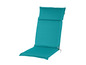 Un coussin de chaise turquoise avec dossier, idéal pour l'extérieur.