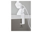 Une lampe de bureau blanche avec pince fixée à un bureau.