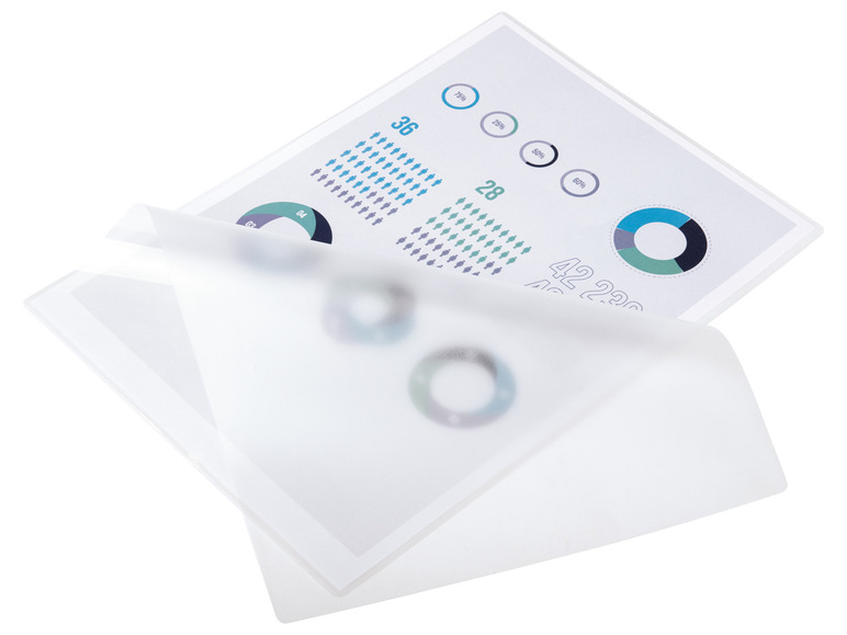 Une pochette de protection transparente pour documents avec des graphiques et des diagrammes.