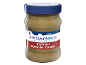 Un pot de tahini grec complet avec un couvercle bleu et une étiquette rouge.