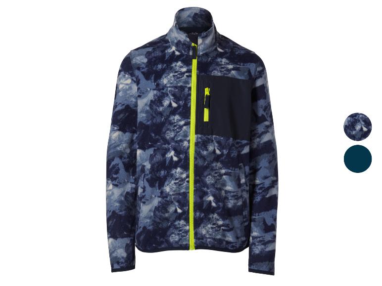 Veste polaire bleue à motif camouflage avec fermeture éclair jaune vif