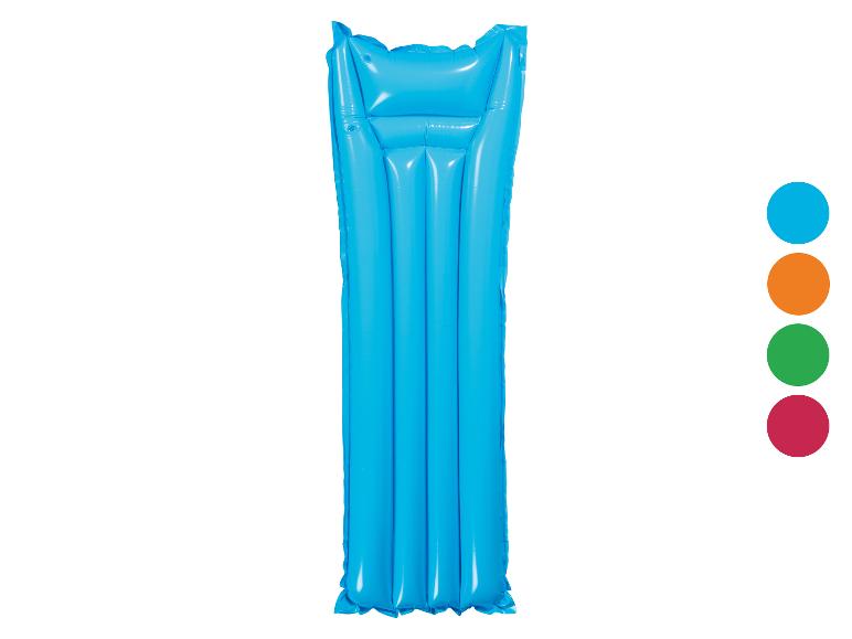 Matelas pneumatique bleu pour la piscine, disponible en plusieurs couleurs.
