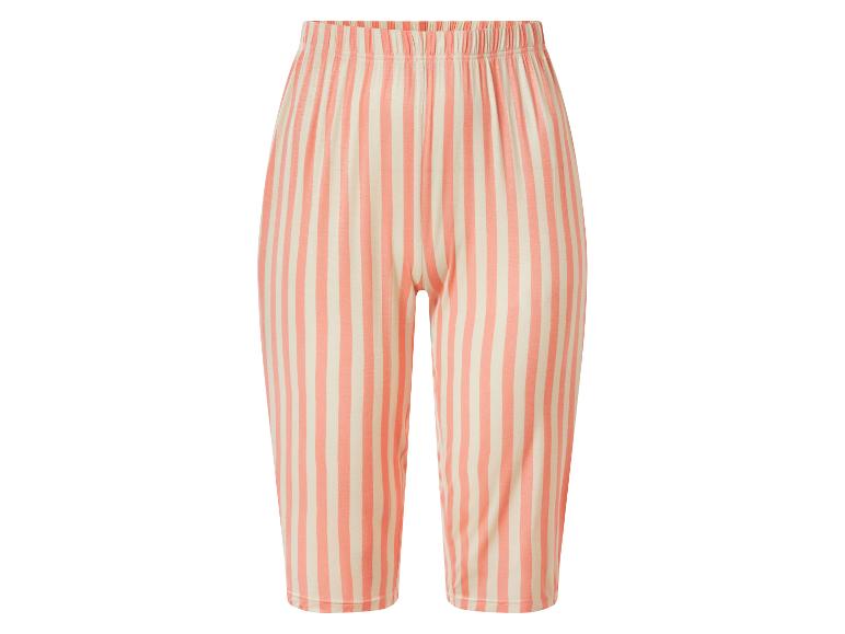 Pantacourt rayé femme pêche et crème avec taille élastique