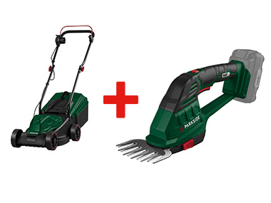 PARKSIDE®  Tondeuse à gazon électrique + Coupe-bordures/taille-haies sans fil, 20 V