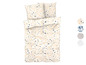 Housse de couette beige à motif floral.
