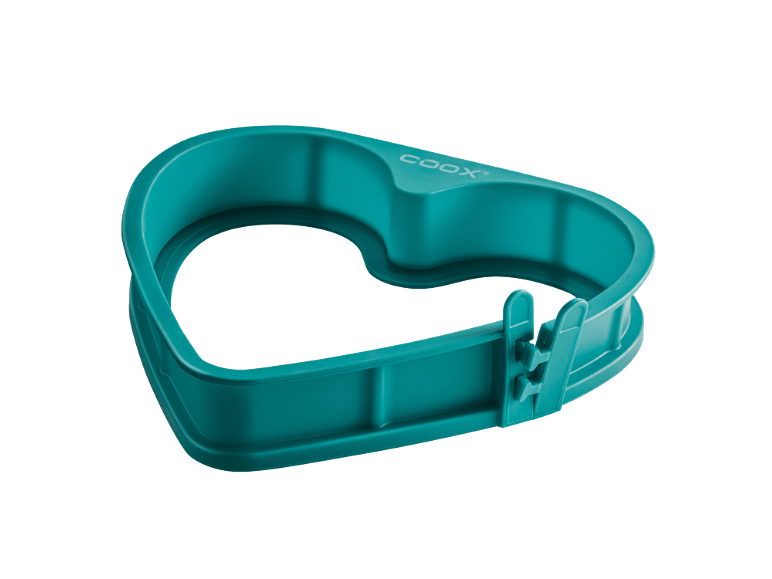 Emporte-pièce en forme de cœur turquoise avec côtés ajustables.