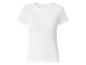 T-shirt côtelé blanc pour femme à manches courtes et col rond.