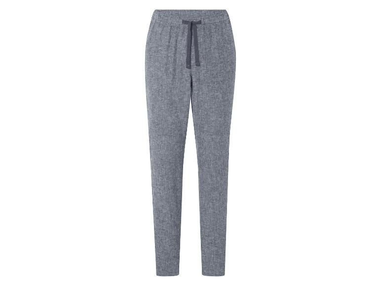 Pantalon gris en lin, coupe droite, style décontracté.
