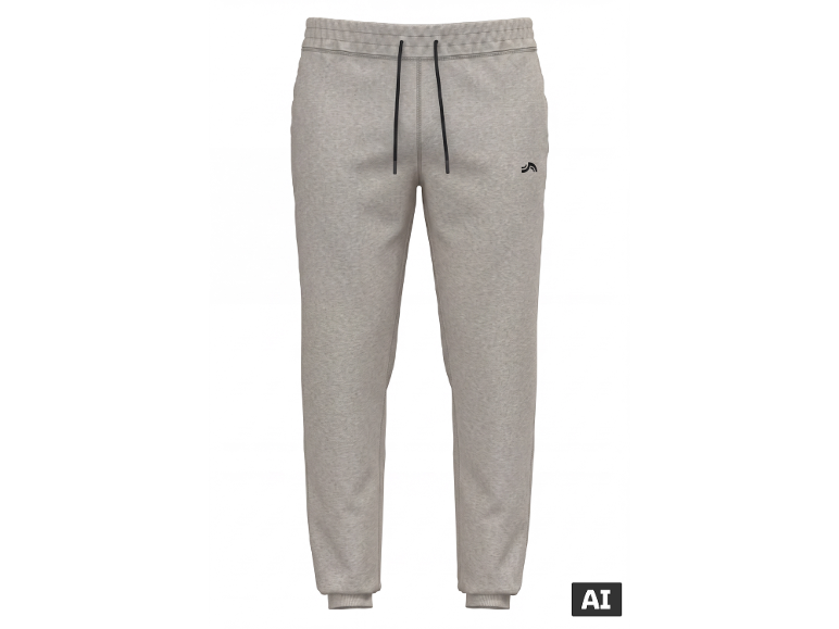 Pantalon de jogging gris avec cordon de serrage noir et poignets côtelés.