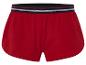 Shorts de sport rouges avec bande contrastante.