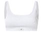 Soutien-gorge de sport blanc pour femme avec une texture côtelée et le texte 'LOVE COTTON' sur la bande inférieure.