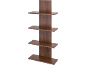 Étagère murale en bois marron avec cinq étagères décalées.