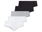 Un lot de cinq culottes en coton noir, gris et blanc.