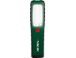 Lampe de travail verte et noire avec panneau LED lumineux et bouton d'alimentation rouge.