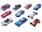 Sélection de dix petites voitures miniatures colorées de styles différents.