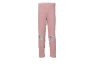 Legging rose pour enfant avec des patchs brillants en forme de cœur aux genoux.
