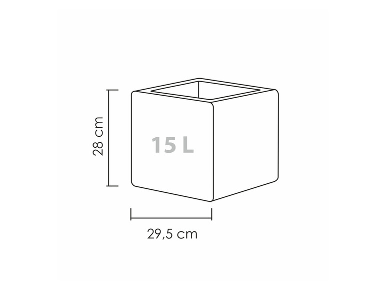 Un pot de fleurs carré d'une capacité de 15 litres.