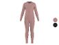 Sous-vêtements thermiques roses pour femme, composés d'un haut à manches longues et d'un legging.