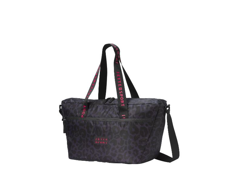 Un sac de sport Jette Sport noir avec un imprimé léopard.