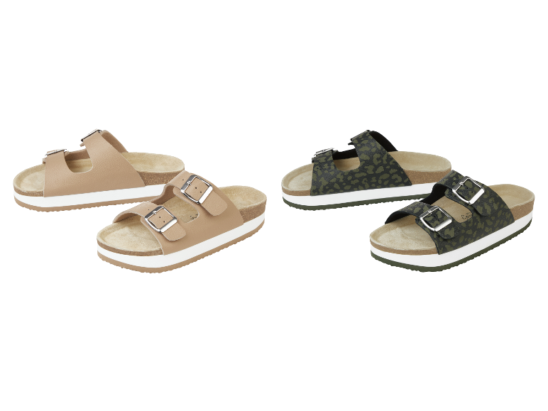 Deux paires de sandales plates à plateforme : beige et imprimé léopard.