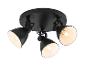 Plafonnier noir avec trois lampes orientables.