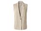 Gilet femme beige sans manches avec un bouton et des revers.