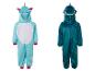 Une combinaison licorne bleue et une combinaison requin verte.