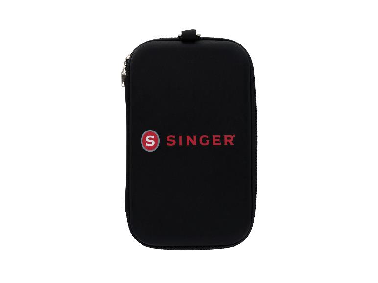 Étui noir SINGER zippé, avec logo SINGER rouge et blanc
