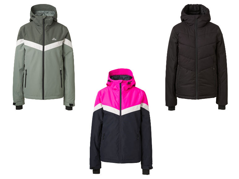Vestes de ski CRIVIT pour femme : verte, rose et noire.