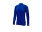 Maillot de sport bleu à manches longues avec fermeture éclair courte au col.