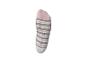 Chaussette rayée rose, grise et blanche avec l'inscription « HE-IE 31-34 » sur le dessous.