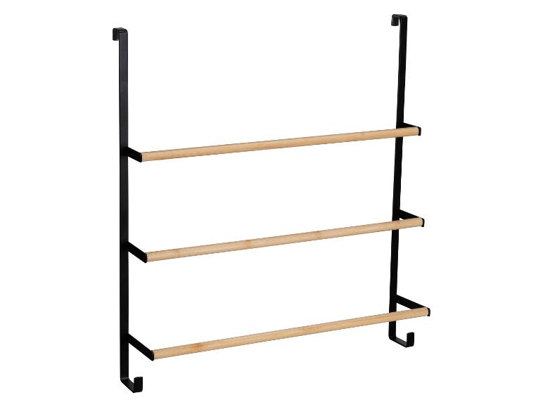 Porte-serviettes noir à suspendre à la porte avec trois barres en bambou