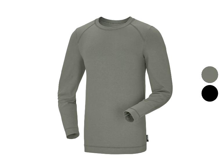 T-shirt à manches longues pour homme vert olive avec col rond et manches raglan.