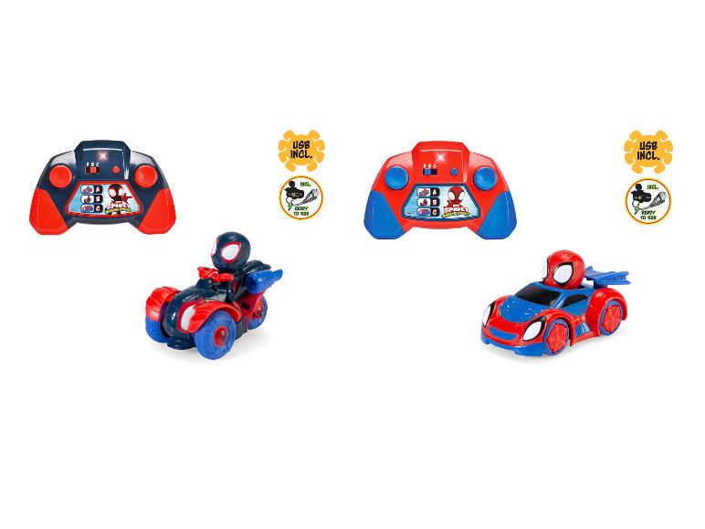 Deux véhicules télécommandés Marvel Spidey et ses Amis Extraordinaires avec manettes.