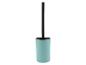 Brosse de toilette et support, design moderne, couleur bleu menthe.