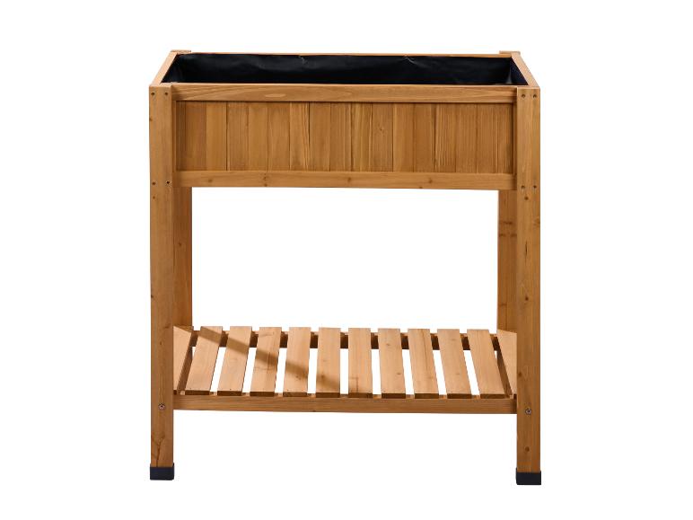 Jardinière surélevée en bois avec doublure noire et étagère