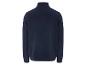 Un sweat-shirt bleu foncé à manches longues et col montant.