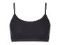 Un soutien-gorge Sloggi noir à bretelles fines.
