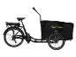 Vélo cargo électrique SachsenRAD noir à trois roues avec caisse de transport.