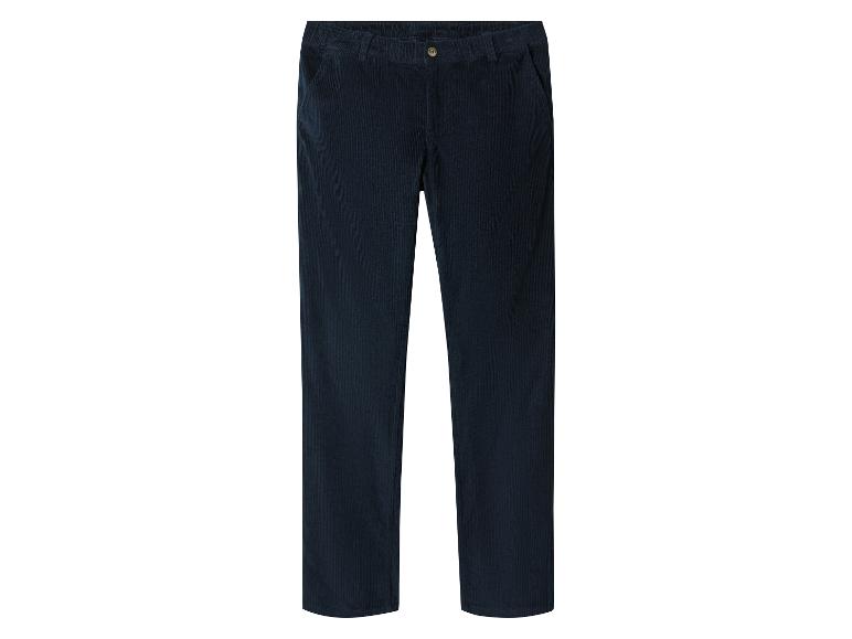 Pantalon en velours côtelé bleu foncé à jambes droites avec fermeture boutonnée
