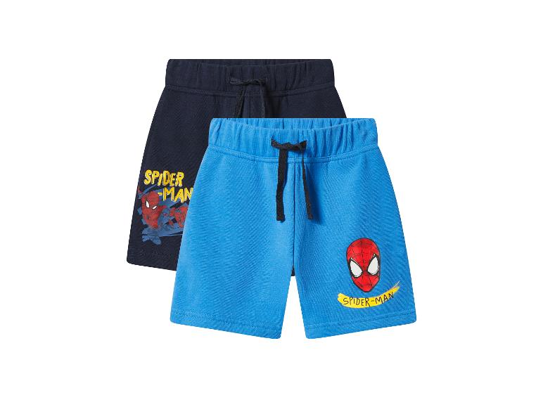 Deux shorts pour enfants avec des imprimés Spider-Man : un bleu et un bleu marine.