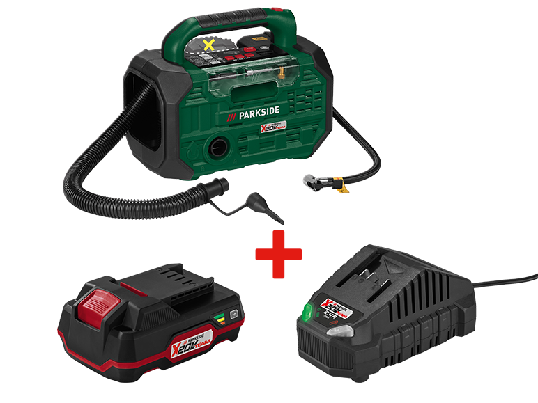 Compresseur d'air Parkside X 20V Team avec batterie et chargeur.