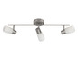 Un luminaire de plafond argenté avec trois ampoules.