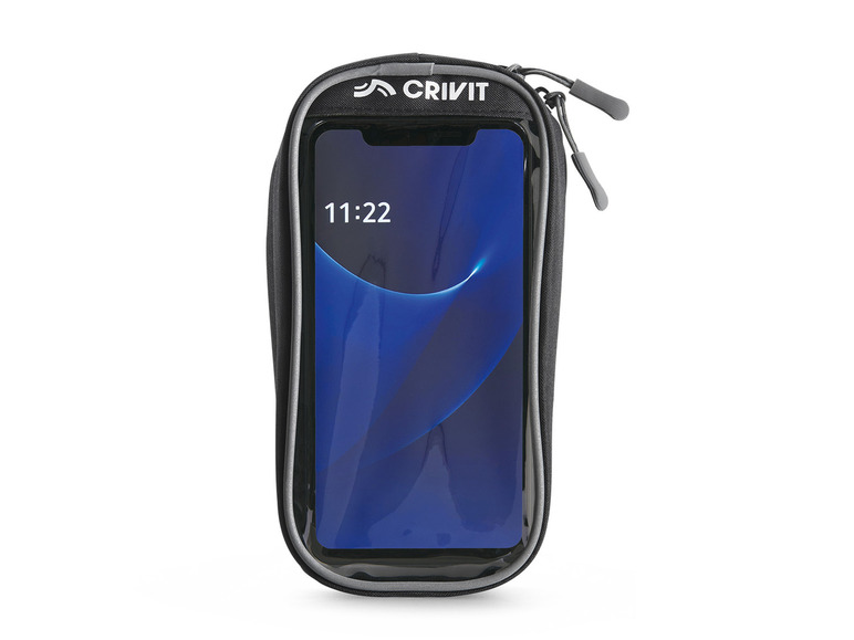 Une pochette de téléphone Crivit noire pour le sport.