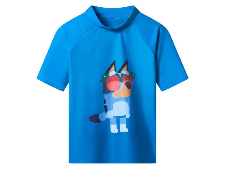 T-shirt bleu pour enfant à manches courtes avec un imprimé de chien à lunettes.