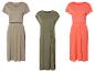 Trois robes estivales : beige, kaki et corail.
