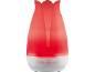 Diffuseur d'arômes rouge en forme de tulipe avec boutons pour la lumière, la minuterie et la brume.