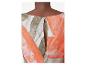 Robe dos nu, motif abstrait, tons corail et olive.